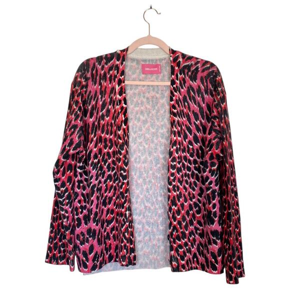 ZADIG & VOLTAIRE Mirka Cashmere Leopard Print Cardigan Size Medium Pink Animal - Picture 3 of 8